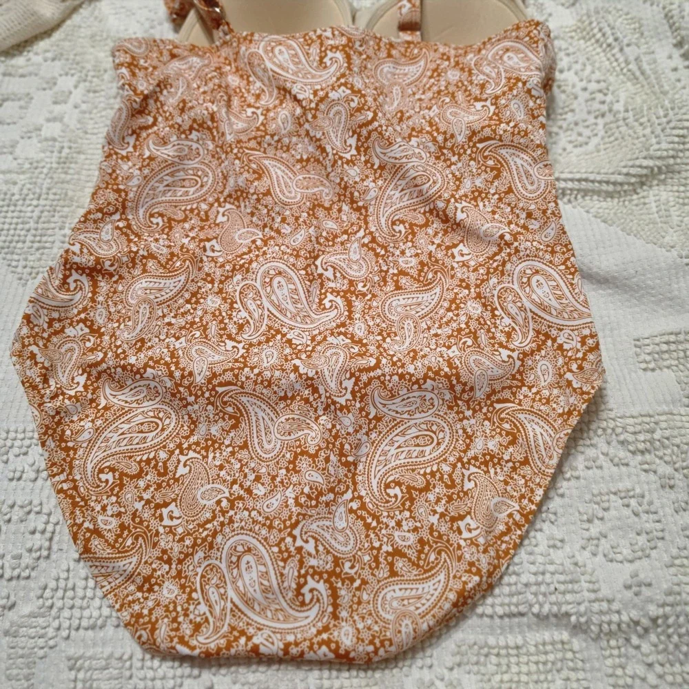 Denim & Co. Womens Beach Surplice One-Piece with Ruching Desert Paisley‎ Size 16